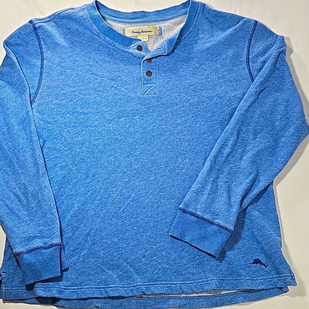 Tommy Bahama Blue Long Sleeve Henley Sweatshirt Cotton Knit Embroidered Logo M